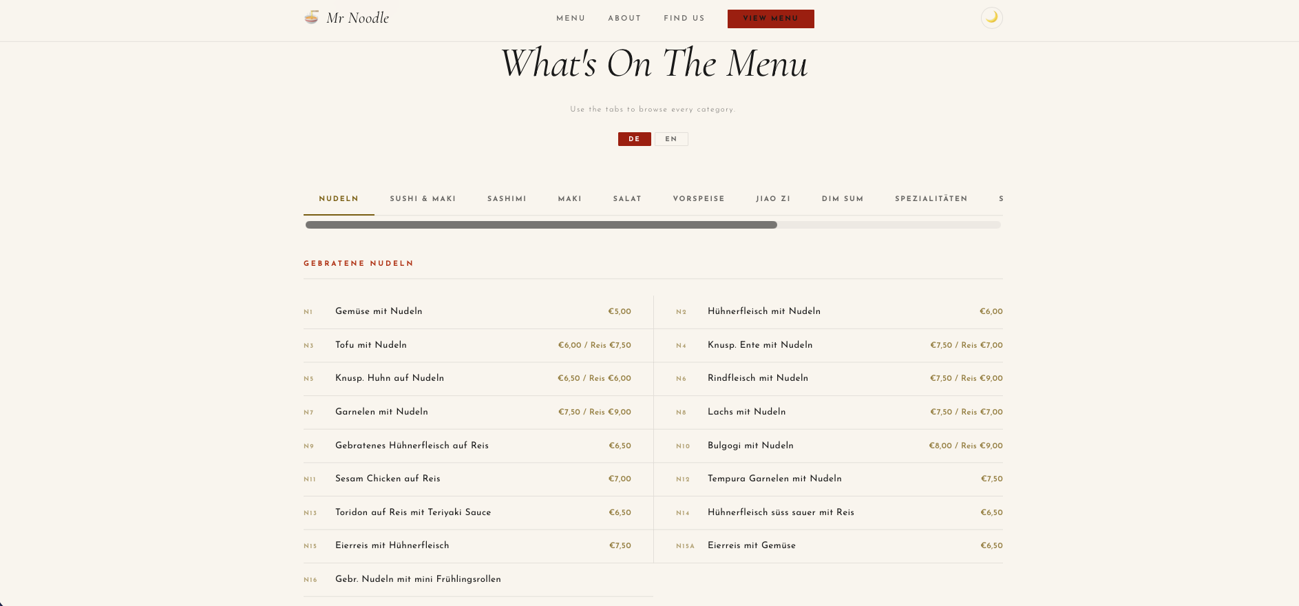 Mr Noodle Vienna website screenshot